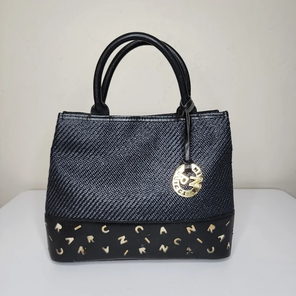 Nina Ricci Maroquinerie‎ Black Straw and Leather Handbag